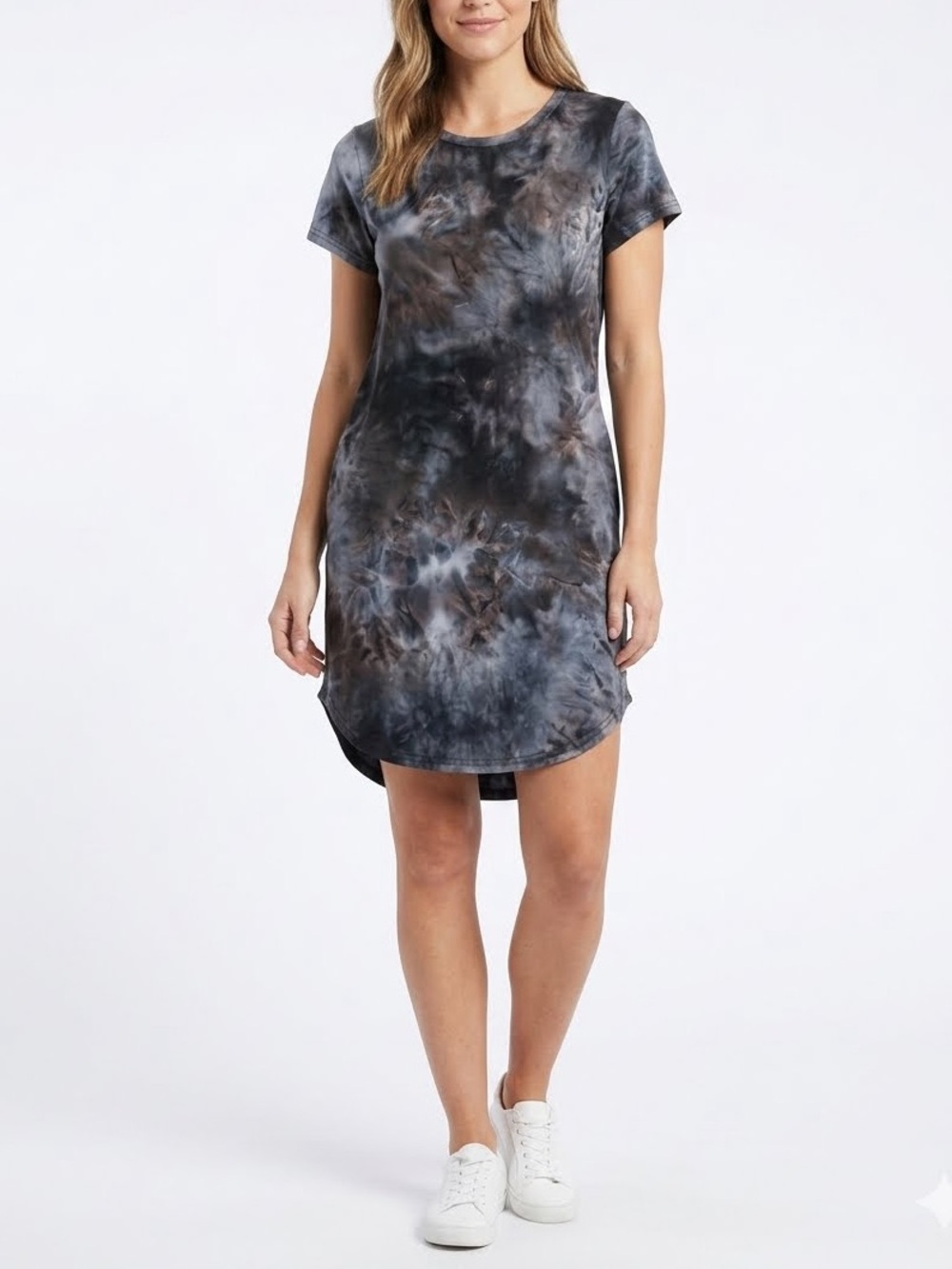 Tie-Dye‎ Short Sleeve Dress in Charcoal Grey & Black w/ pockets Sz- M. GG9